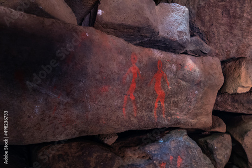Pagan  drawings of people painted on stones in the remnants of the megalithic complex of the early Bronze Age  - Wheels of Spirits - Rujum Al-Hiri - Gilgal Rephaeem - on the Golan Heights in Israel photo