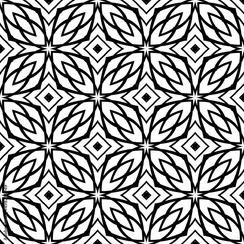 Abstract endless geometric texture illustration of symmetric lattice repeat tiles. Simple minimalist black & white background. Design for prints, textile, decor.Geometric texture with curved shapes. Abstract endless geometric texture illustration of symmetric lattice repeat tiles. Simple minimalist black & white background. Design for prints, textile, decor.Geometric texture with curved shapes.