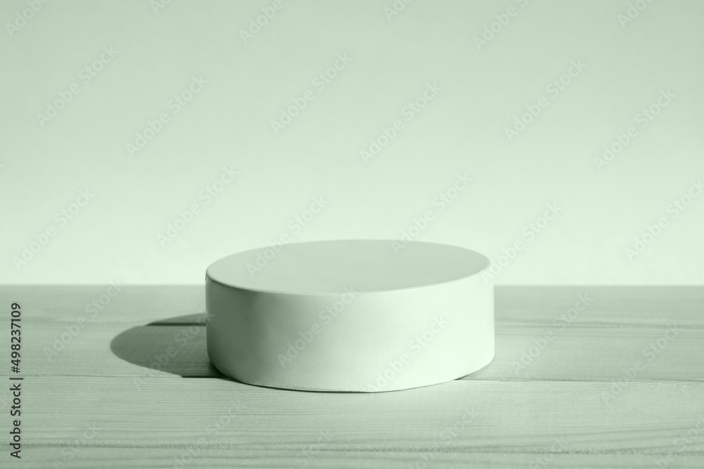 Podium for cosmetic product presentation. Abstract minimal geometrical form. Cylinder stone sphere one form, shadow. Scene to show products. Showcase, display. Trendy sunlight. Front view. 3D Podium for cosmetic product presentation. Abstract minimal geometrical form. Cylinder stone sphere one form, shadow. Scene to show products. Showcase, display. Trendy sunlight. Front view. 3D