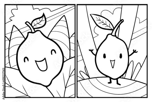 Cute lemon cartoon character coloring page