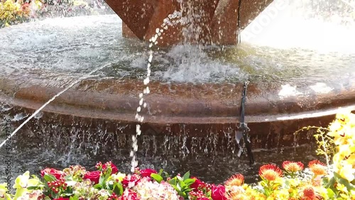 TIMFLORALIS international flower festival held in Timisoara, Romania. Details of a pubic fountain with flower decorations photo