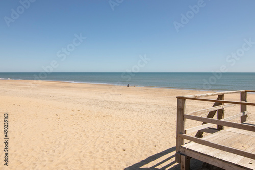 A wooden walkway  on the beach of Isla Cristina  Spain. Widely used by vacationers on vacation.