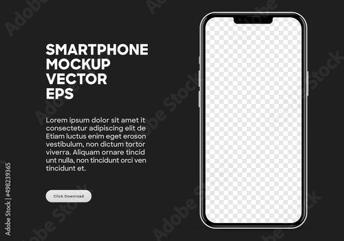 Realistic silver color smartphone mockup isolated with transparent screens. Smart phone mockup collection. Device front view. 3D mobile phones with shadow and black background.