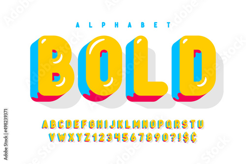 Trendy 3d comical design, colorful alphabet, typeface, abc