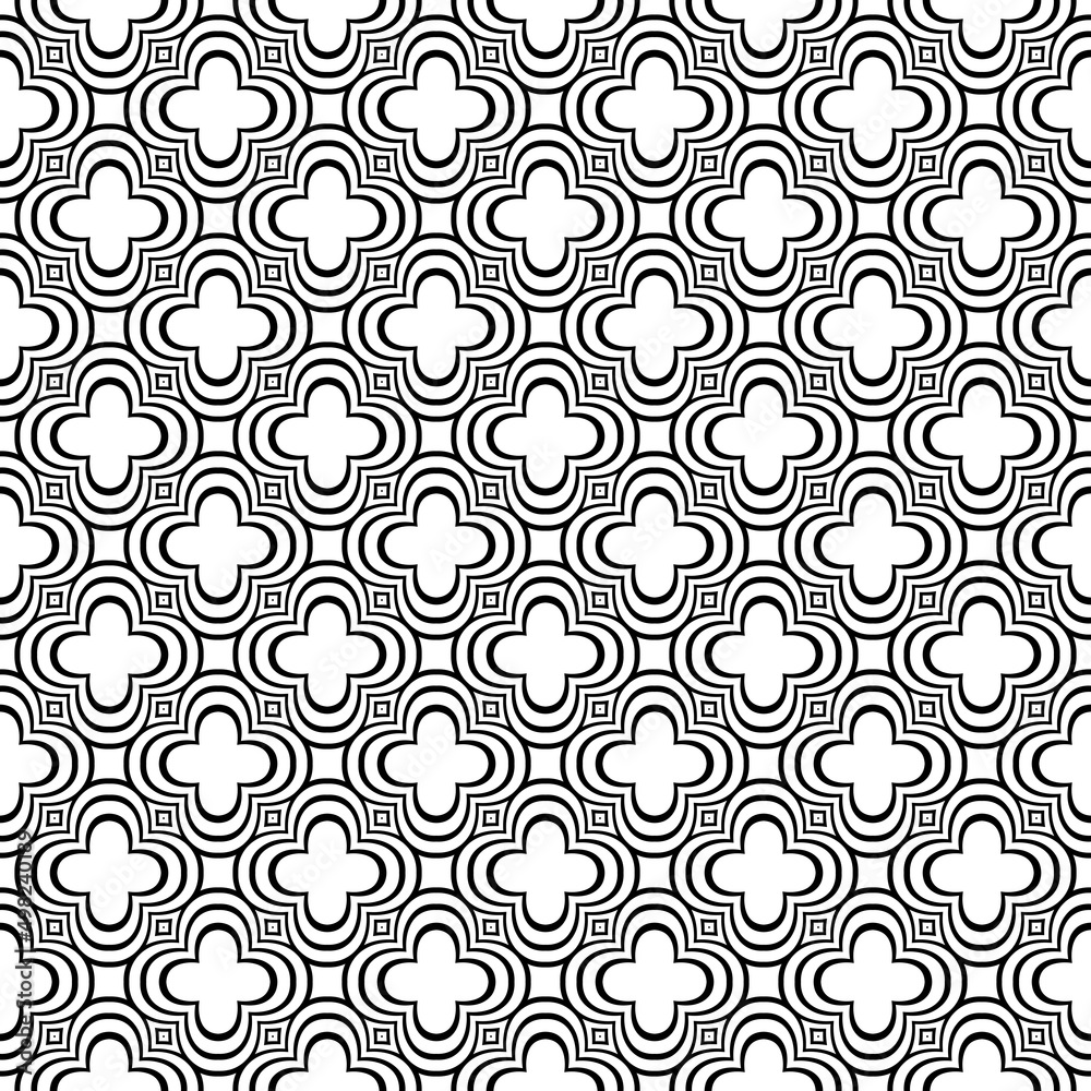 Subtle white and beige background. Simple geometric ornament. Delicate graphic texture with diamond shapes, stars, rhombuses, square grid. Decorative design.Black color lines.Great design for fabric.
