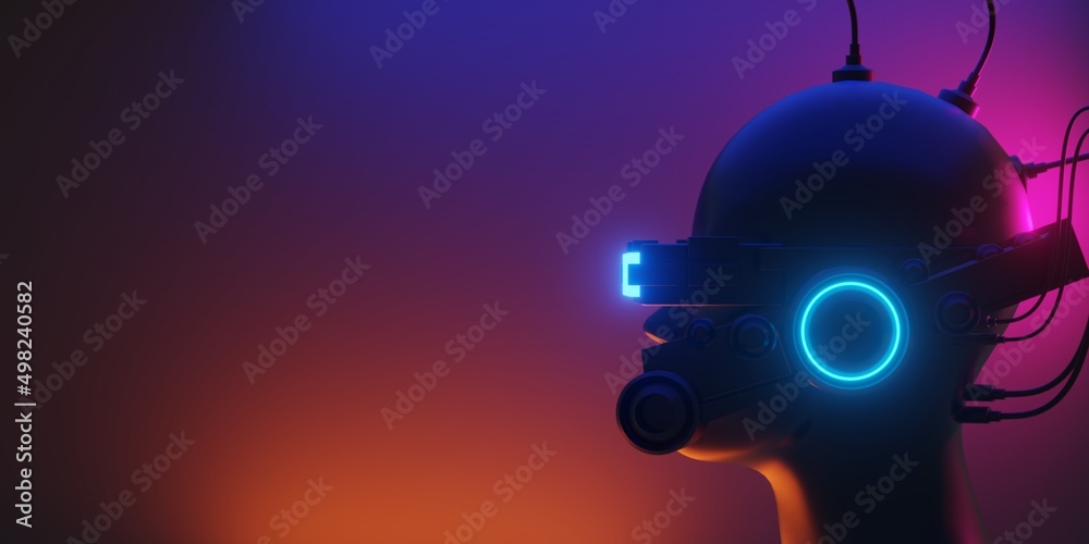© issaronow - 3d rendering illustration of gaming background abstract, cyberpunk style of gamer wallpaper, neon glow light of scifi metaverse