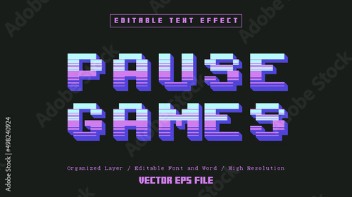 Editable Pause Games Font. Typography Template Text Effect Style. Lettering Vector Illustration Logo.
