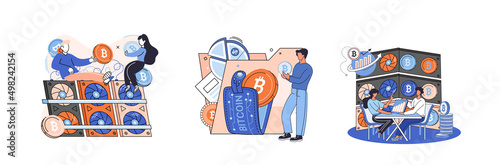 Cryptocurrency bitcoin mining metaphor Blockchain exchange platform. Cyber banking procedures  bitcoin trading  wallet. Ecurrency transactions. Digital currency  cryptocurrency market  hidden mining