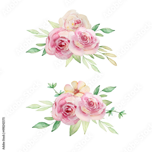 Watercolor floral set two bouquets of roses