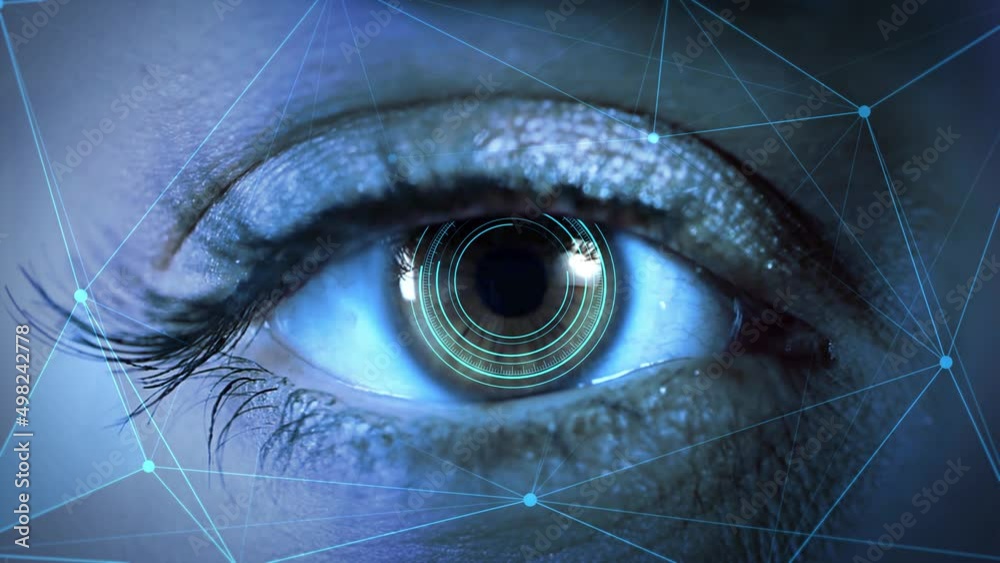 Virtual Reality Futuristic technological scanning of facial recognition and scanned person. technology strategy, digitalization of business processes and data, cyber technology eye panel concept