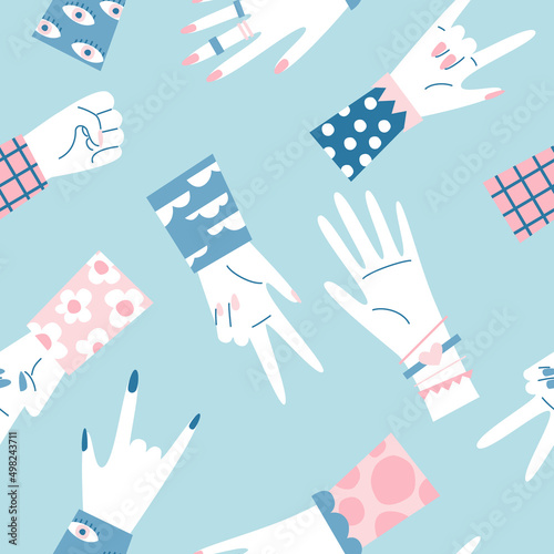 Seamless pattern with various hands gestures