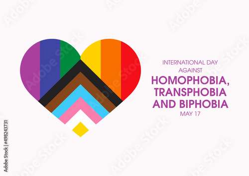 International Day Against Homophobia, Transphobia and Biphobia vector. LGBT pride flag in heart shape icon vector. Gay pride love symbol vector. May 17. Important day photo