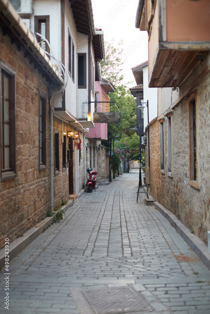 Cobbled street of the old town. Antalya, Turkey