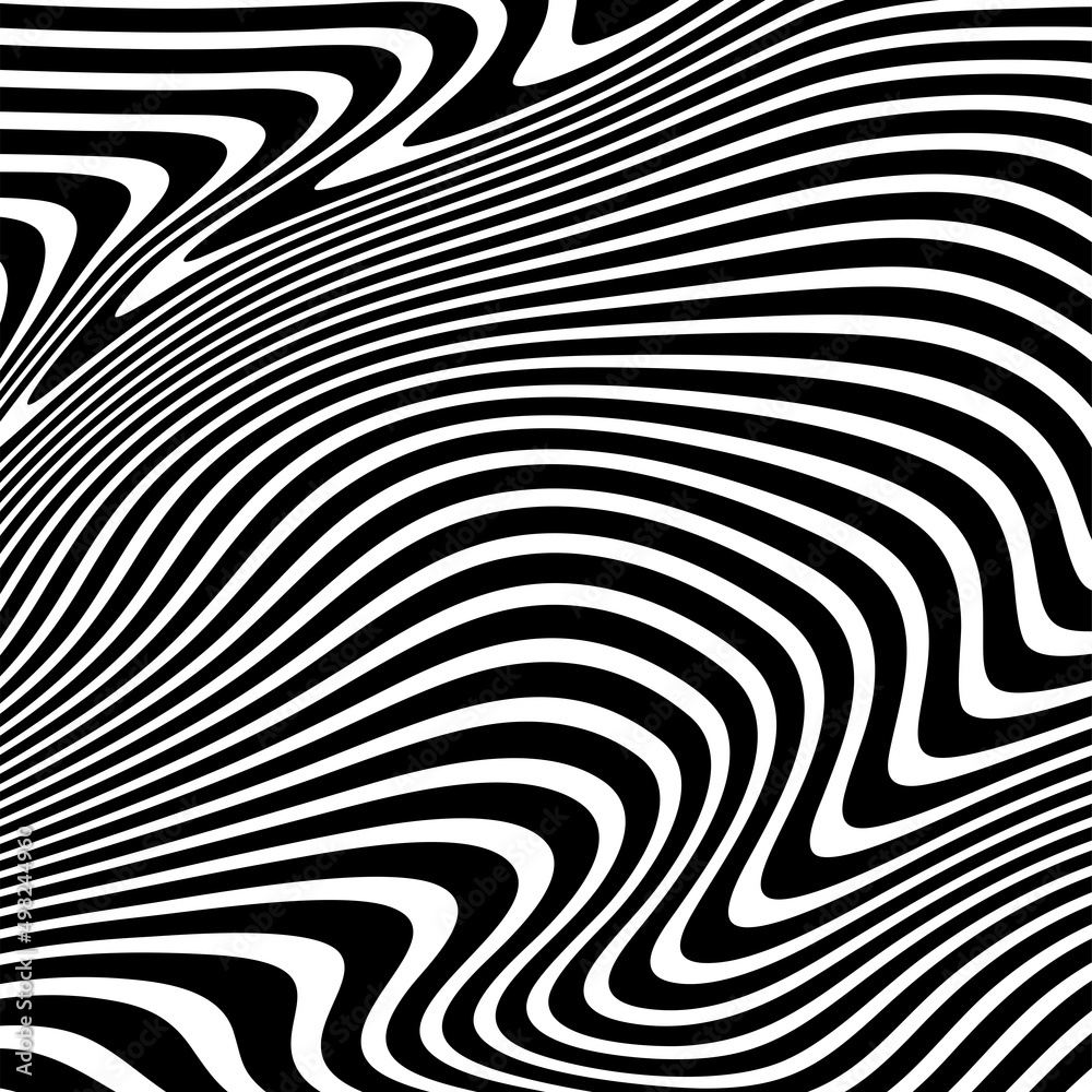 Vector seamless pattern. Abstract striped texture with bold monochrome waves. Creative background with blots. Decorative design with distortion effect.