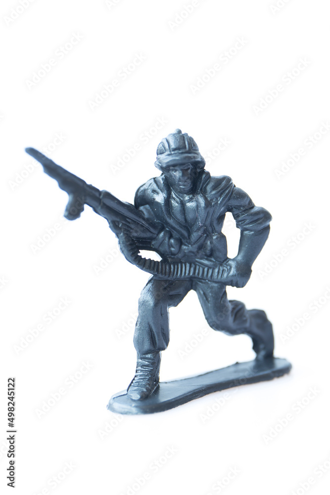 Toy soldier isolated on white background.