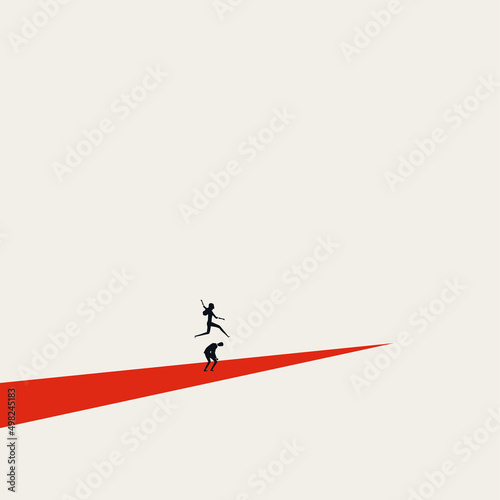 Business competition overtake, vector concept. Symbol of emancipation, strong woman. Minimal illustration
