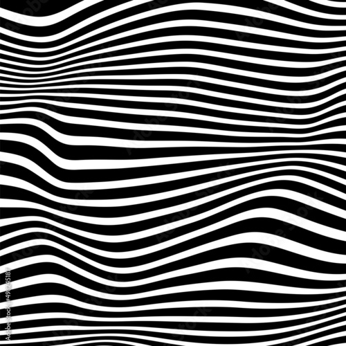 Raster Illustration.Black and white stripes made in illustrator and rasterized.Stripes pattern for backgrounds.Abstract Black and White Abstract Lines.Abstract pattern of wavy stripes or rippled 3D.