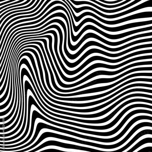 Raster Illustration.Black and white stripes made in illustrator and rasterized.Stripes pattern for backgrounds.Abstract Black and White Abstract Lines.Abstract pattern of wavy stripes or rippled 3D.