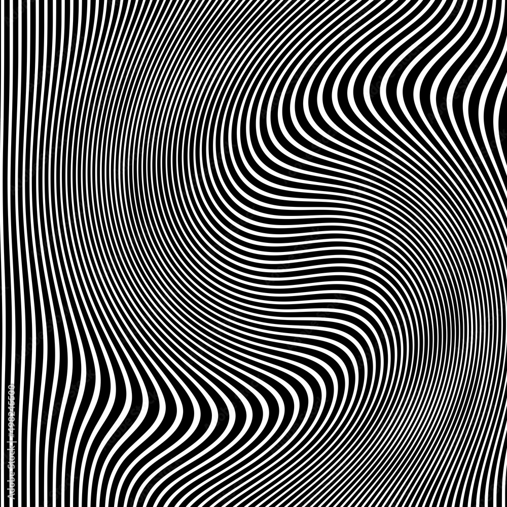 Abstract Black and White Abstract Lines.Abstract pattern of wavy stripes or rippled 3D relief black and white lines background. Vector twisted curved stripe modern trendy.Wavy Lines Optical.