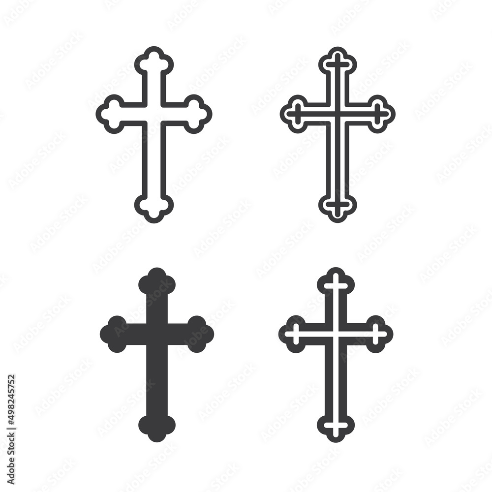 Orthodox, Christian cross in four versions, icon, vector.