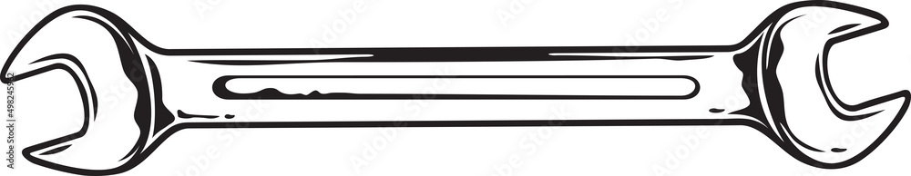 Hand wrench tool black and white. Vector illustration. Hand wrench tool black and white. Vector illustration.