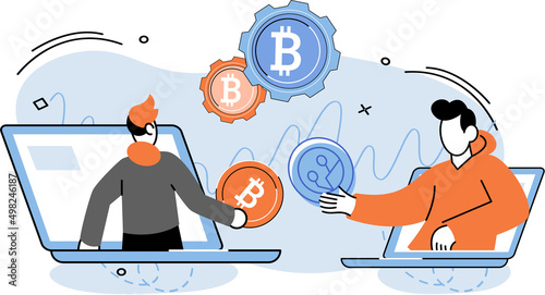 Cryptocurrency exchange and blockchain. Bitcoin mining, Modern commerce platform to trade digital virtual money, investment technology. Online money market, finance trading. Ecurrency transactions
