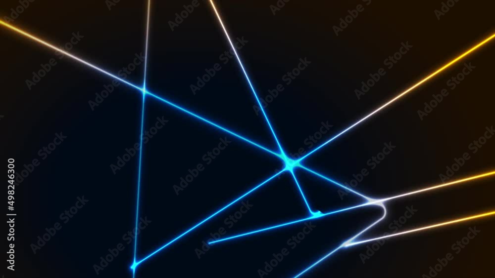 Blue orange neon lines and triangles abstract technology motion background. Seamless looping. Video animation Ultra HD 4K 3840x2160