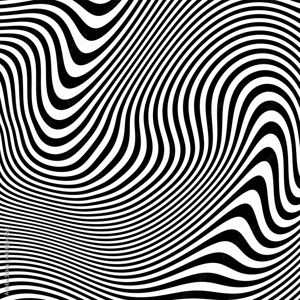 Abstract hypnotic pattern with black-white striped lines. Psychedelic background. Op art, optical illusion. Modern design, graphic texture. Abstract hypnotic pattern with black-white striped lines. Psychedelic background. Op art, optical illusion. Modern design, graphic texture.