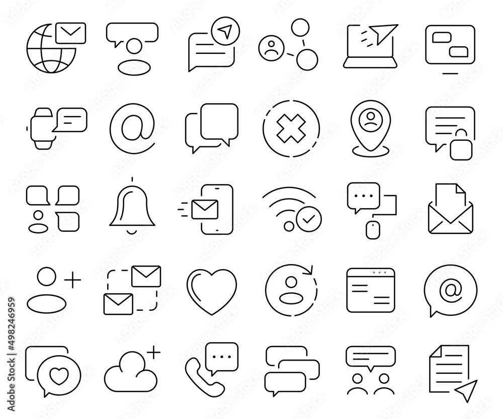 Chat and messenger line icons collection. Thin outline icons pack. Vector illustration eps10 Chat and messenger line icons collection. Thin outline icons pack. Vector illustration eps10