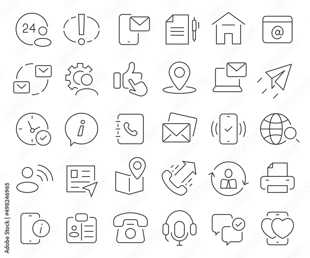 Contact us and support line icons collection. Thin outline icons pack. Vector illustration eps10 Contact us and support line icons collection. Thin outline icons pack. Vector illustration eps10