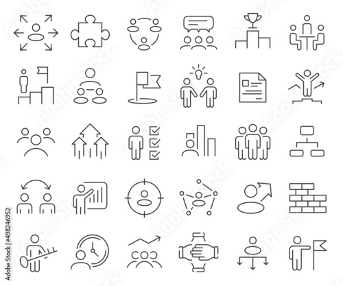 Teamwork and leadership line icons collection. Thin outline icons pack. Vector illustration eps10