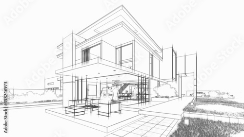 Architecture draft of a luxury house