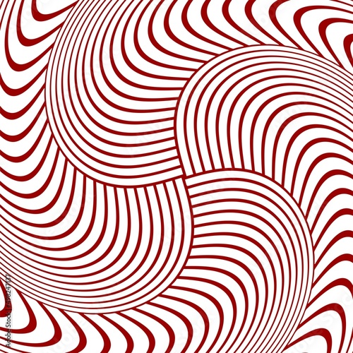 Abstract pattern of wavy stripes or rippled 3D relief Red and white lines background. Vector twisted curved stripe modern trendy.3D visual effect  illusion of movement  curvature. Pop art design. 