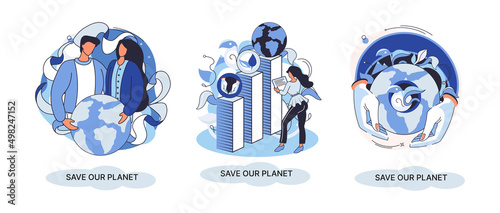 Save our planet ecological metaphor Earth day, love for native home. Sustainable gardening renewable energy. Caring for nature protecting environment stop air and water pollution, rational consumption