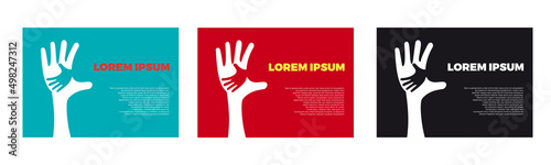 Two hands, one large and one small. Help and solidarity. Vector illustration for cover, pattern and poster, set in different colors