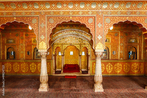 Fotografie, Obraz Throne room in Lalgarh Palace, Bikaner, Rajasthan, India, Asia