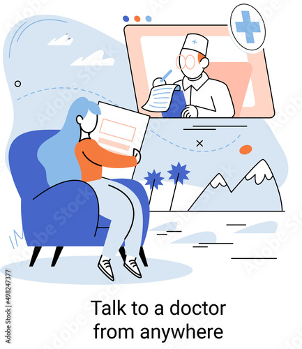 Online medical services mobile application consultation and prescription medicine professional doctor connecting and giving consultation for patient anywhere telemedicine metaphor, health care program