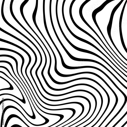 Abstract Black and White Geometric Pattern with Waves. Striped Structural Texture. Raster Illustration.Black and white stripes made in illustrator and rasterized.Stripes pattern for backgrounds.