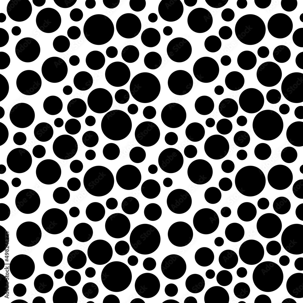 Seamless Dots pattern. Black vector dots design on White background. Trendy circles pattern in different sizes. Fashionable pattern for textiles and interior design. Scattered polka dots design. Seamless Dots pattern. Black vector dots design on White background. Trendy circles pattern in different sizes. Fashionable pattern for textiles and interior design. Scattered polka dots design.