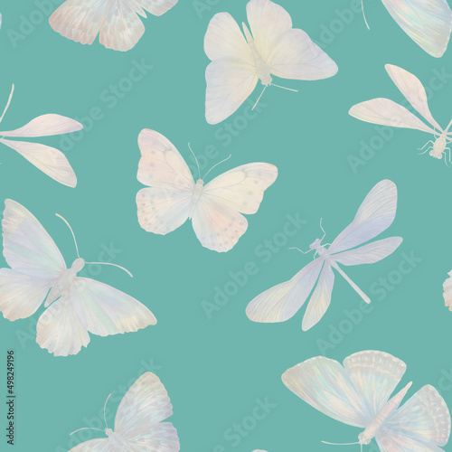 Delicate watercolor butterflies for design. Seamless botanical pattern. Abstract pattern of butterflies on colored paper for print  textile  wallpaper  scrapbooking