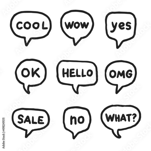 Set of Hand Drawn Speech Bubbles Vector Design. 