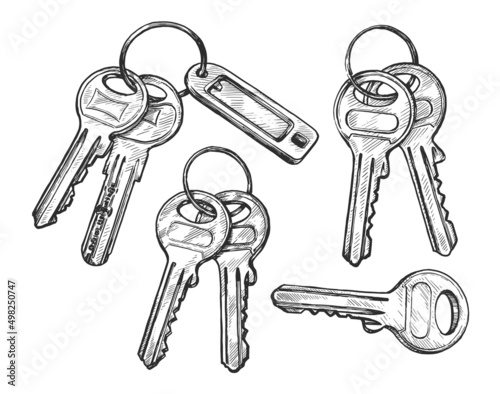 Hand drawn set keys. Sketch vector illustration