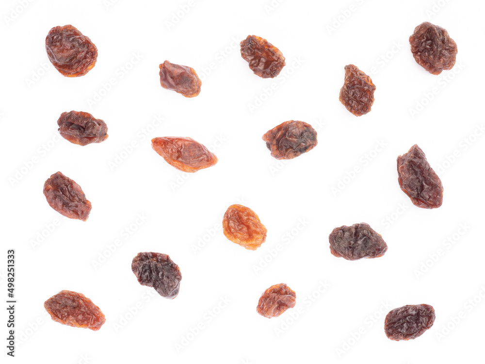 Bunch of Raisin isolated on white background. Macro. Healthy food concept Bunch of Raisin isolated on white background. Macro. Healthy food concept