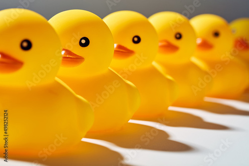 Fotografija Rubber ducks or ducklings in a row.