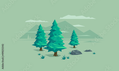 Flat Design Vector Illustration Green Landscape Trees
