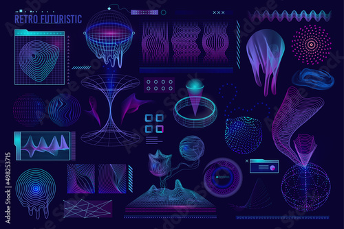 Retro futuristic abstract textures. Neon futuristic technology texture. Vector cyberpunk digital grid