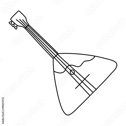 Balalaika. Musical stringed instrument line sketch. Outline black and white vector illustration