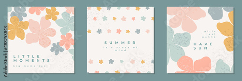 Set of summer social media post template with text.Promotional content.Trendy colorful abstract vector design background for poster, invitation and cover with tropical flowers.Quotes for instagram