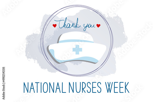 National Nurses Week medical vector concept. Framed medical cap and thank you text on white background. 