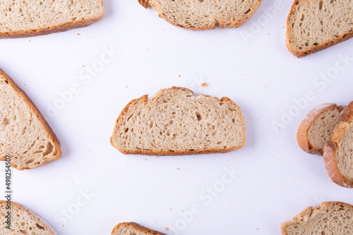 Full frame shot of bread slices on white background
